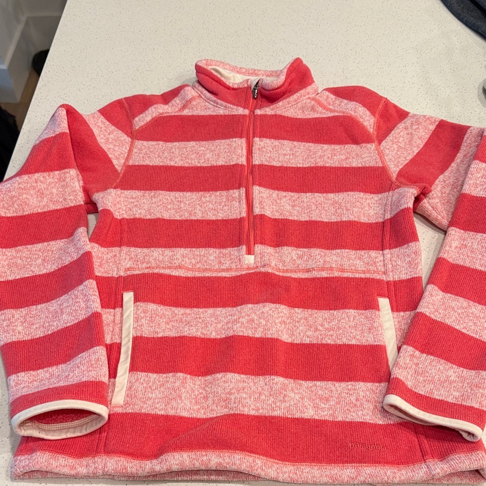 Patagonia Red and Cream Striped Pullover